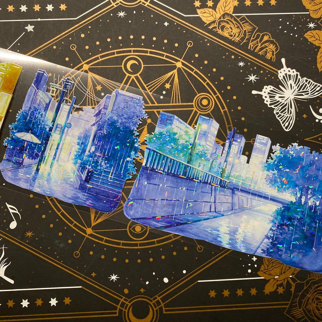 【9315】海外　マステ　中古巻　貝殻光マスキングテープ　雨景色　夜　装飾背景系