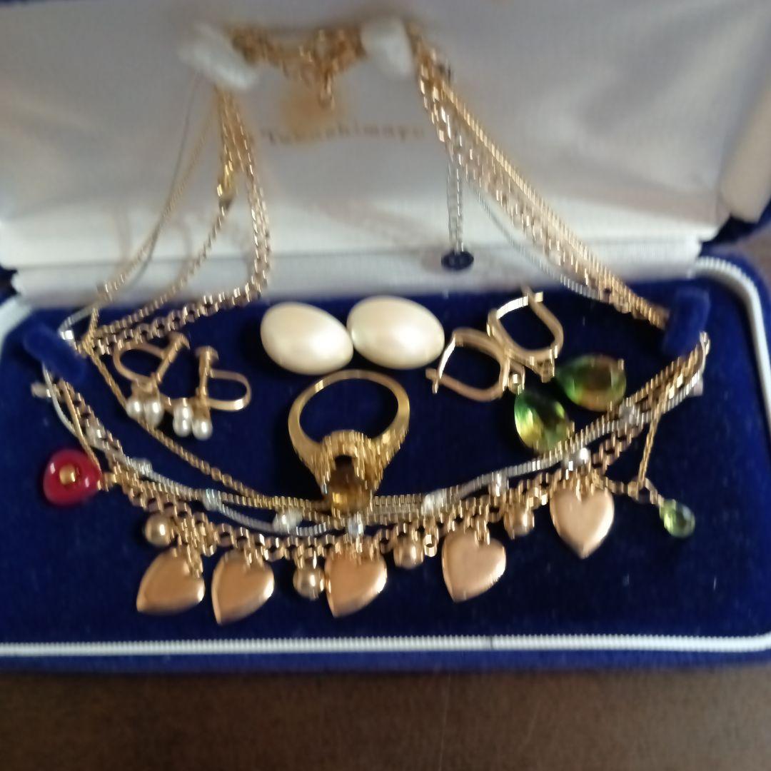 遺品整理生前整理アクセサリー纏 K18ペリドットミラ・ショーン、グレージュセット