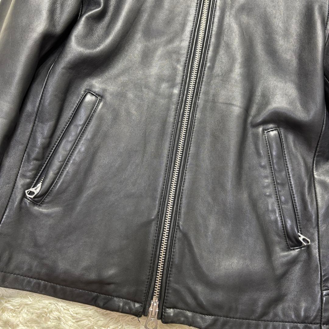 ハレ レザージャケット ライダース シングル ノーカラー 羊革 ラム 黒 L