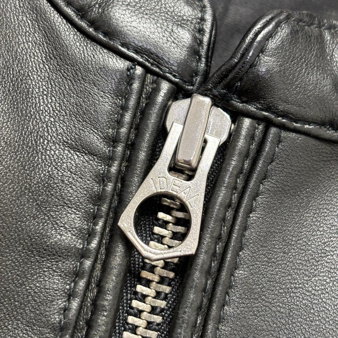 ハレ レザージャケット ライダース シングル ノーカラー 羊革 ラム 黒 L