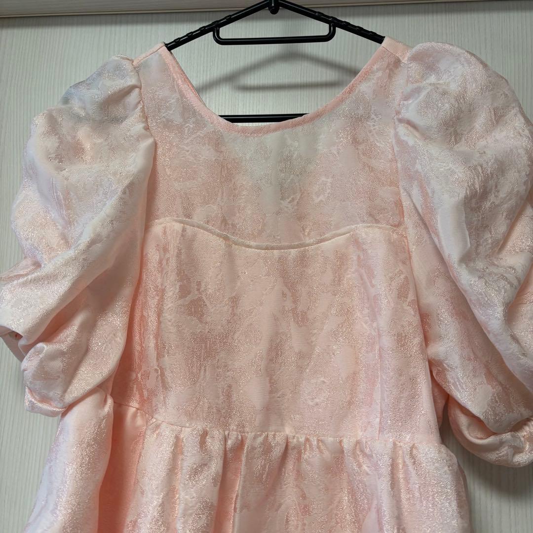 ANDRSED バブルスリーブジャガードドレス ピンク　S