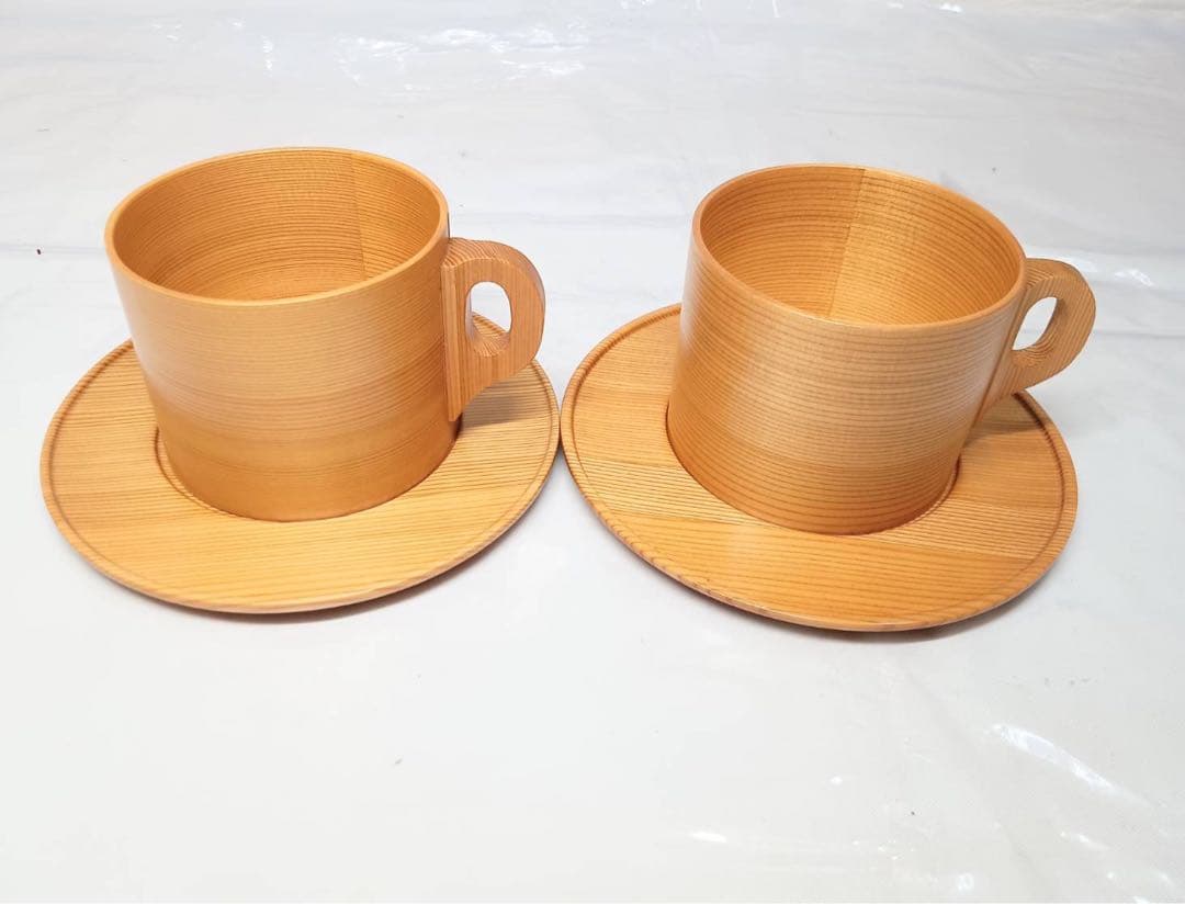 大館工芸社 曲げわっぱ　カップ＆ソーサー　2客　ペア　天然木　伝統工芸品