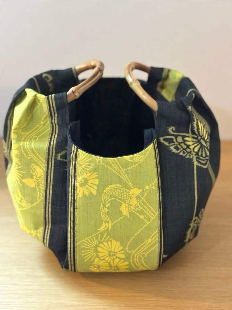 和装バック　着物バック　琉球柄　蝶と鯉みんさー柄（黄色）　入学卒業結婚七五三振袖