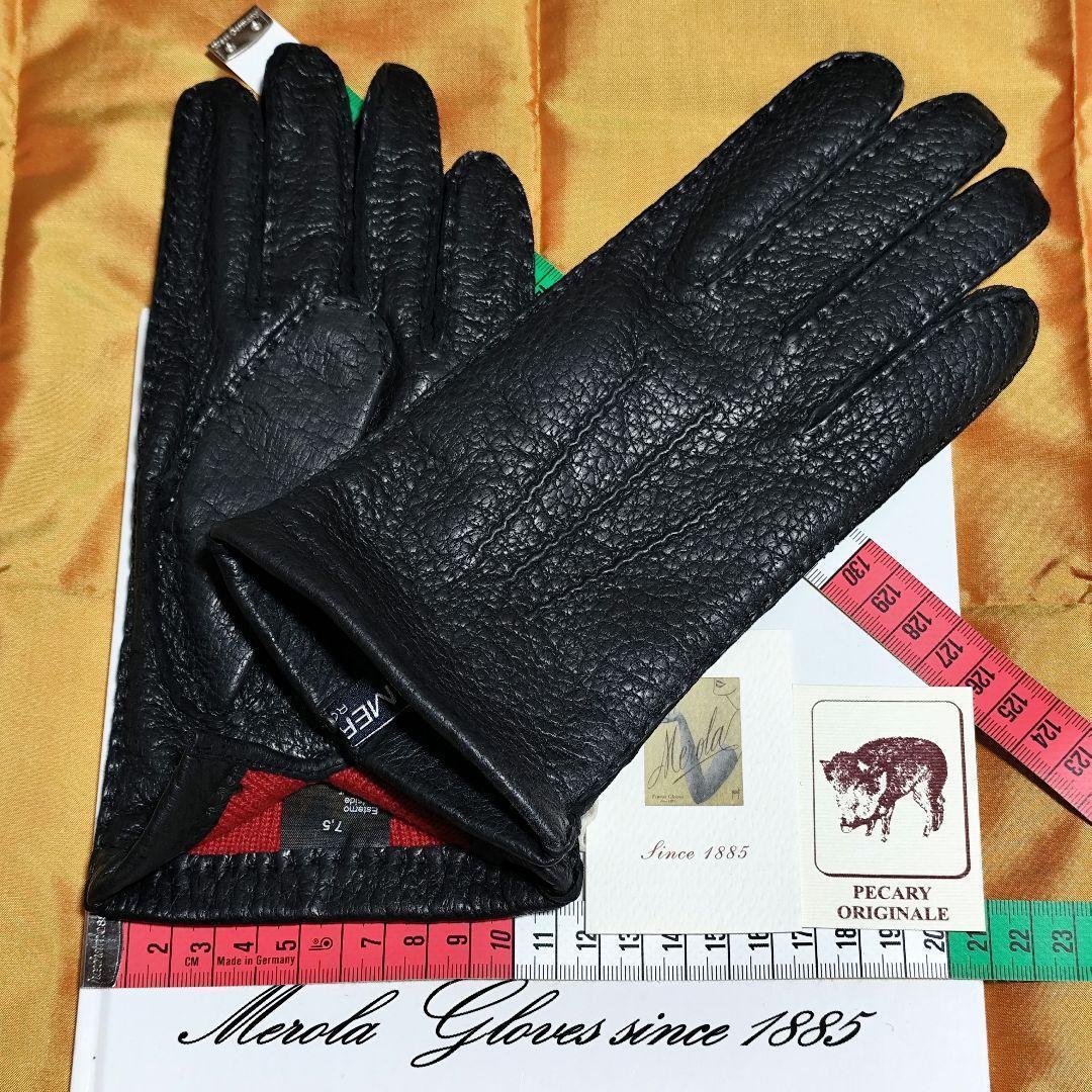 値下げ メローラ ペッカリー黒 カシミア赤 革手袋 グローブ MEROLA
