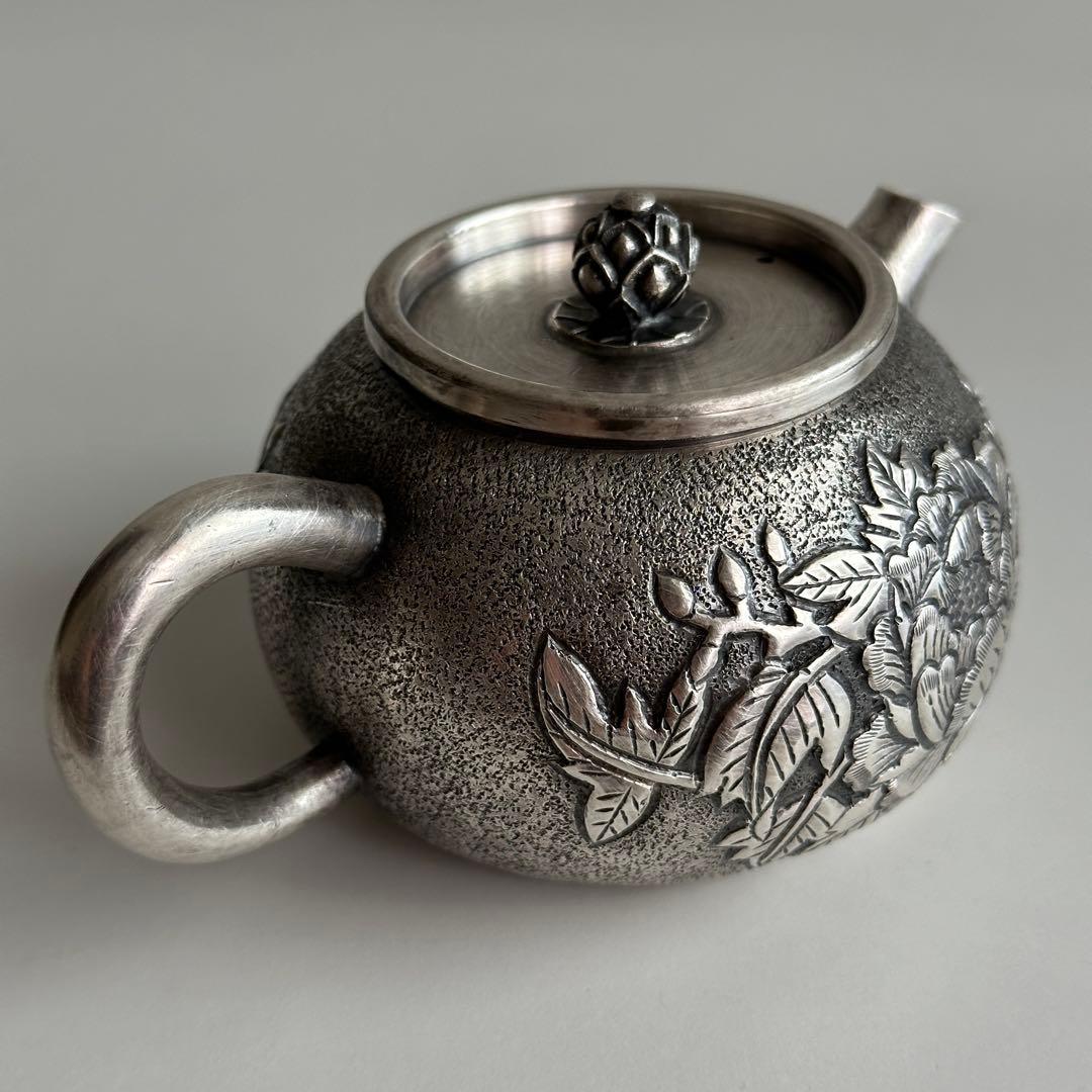 銀製 茶器 茶道具 急須 足銀999 牡丹 金属工芸