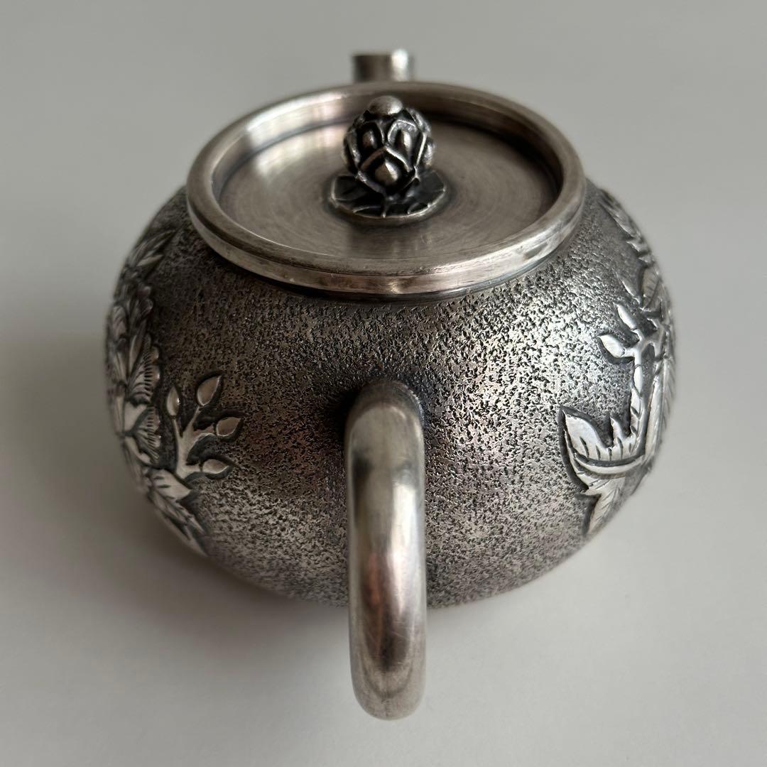 銀製 茶器 茶道具 急須 足銀999 牡丹 金属工芸