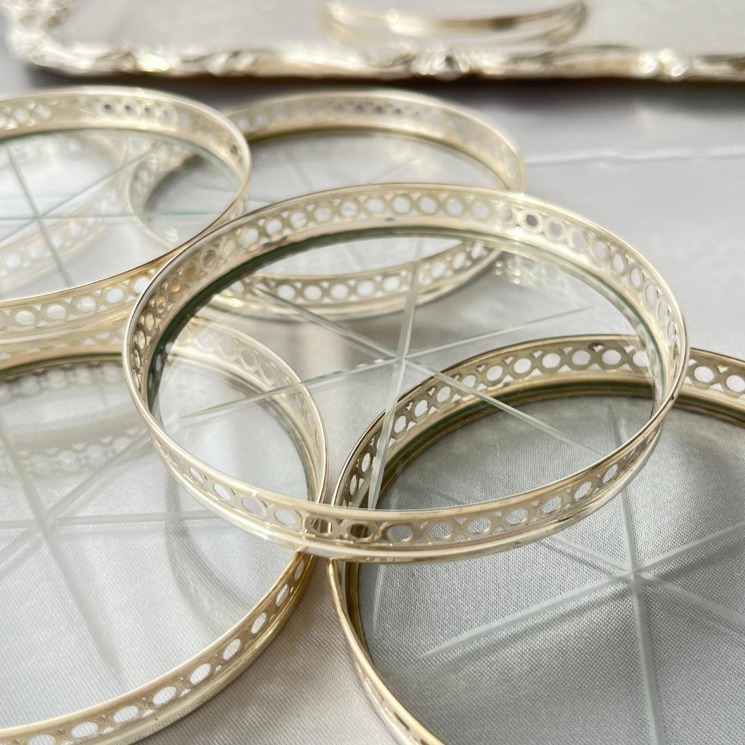 【Webster】【純銀 / ガラス】ワイングラスコースター 6枚 スターリング