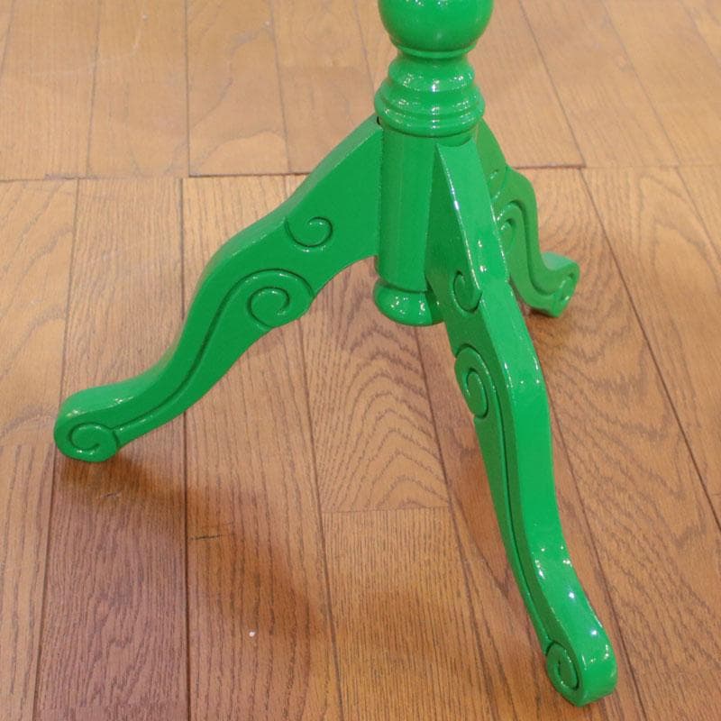 クラシック調 カフェテーブル 花柄装飾 グリーン天板 幅55cm 223-329