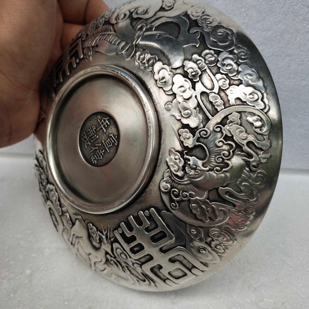 銅 細工 浮彫り祥雲瑞獣麒麟 銅皿銅盤 工芸品 美術品 置物