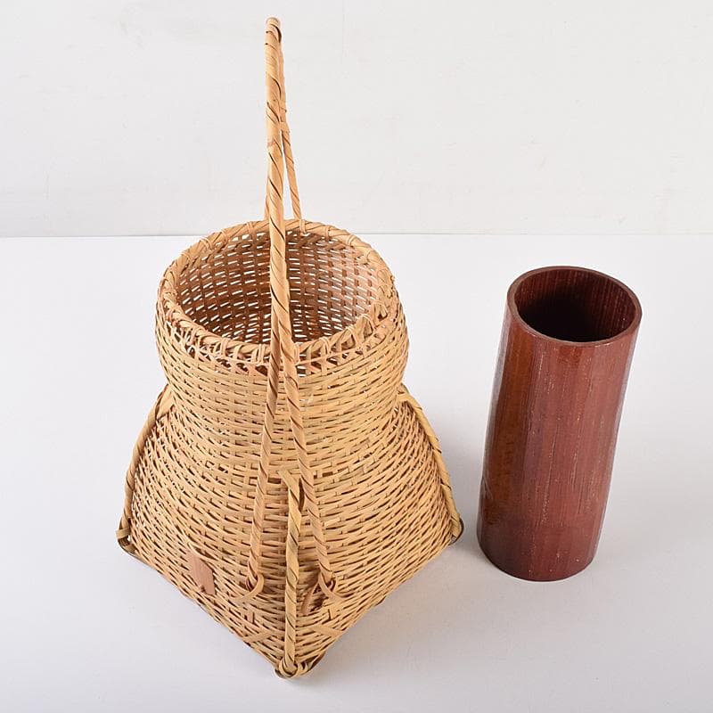 茶道具　平安　竹美斎造　即中斎好　方円篭　花入　共箱　M　R7760B