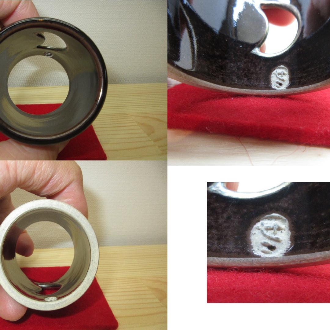 送料込【逢絢亭・新品】茶道具 蓋置 膳所焼 金彩 武蔵野の図 陽炎園 共箱入り