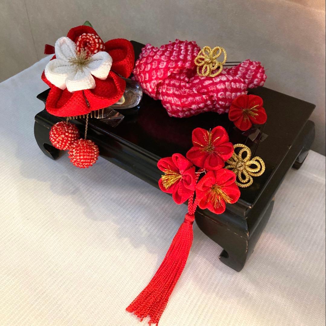 専用　成人式　卒業式　七五三　かづら清　八重梅　Uピン簪　玉簪　房飾り　赤鹿の子