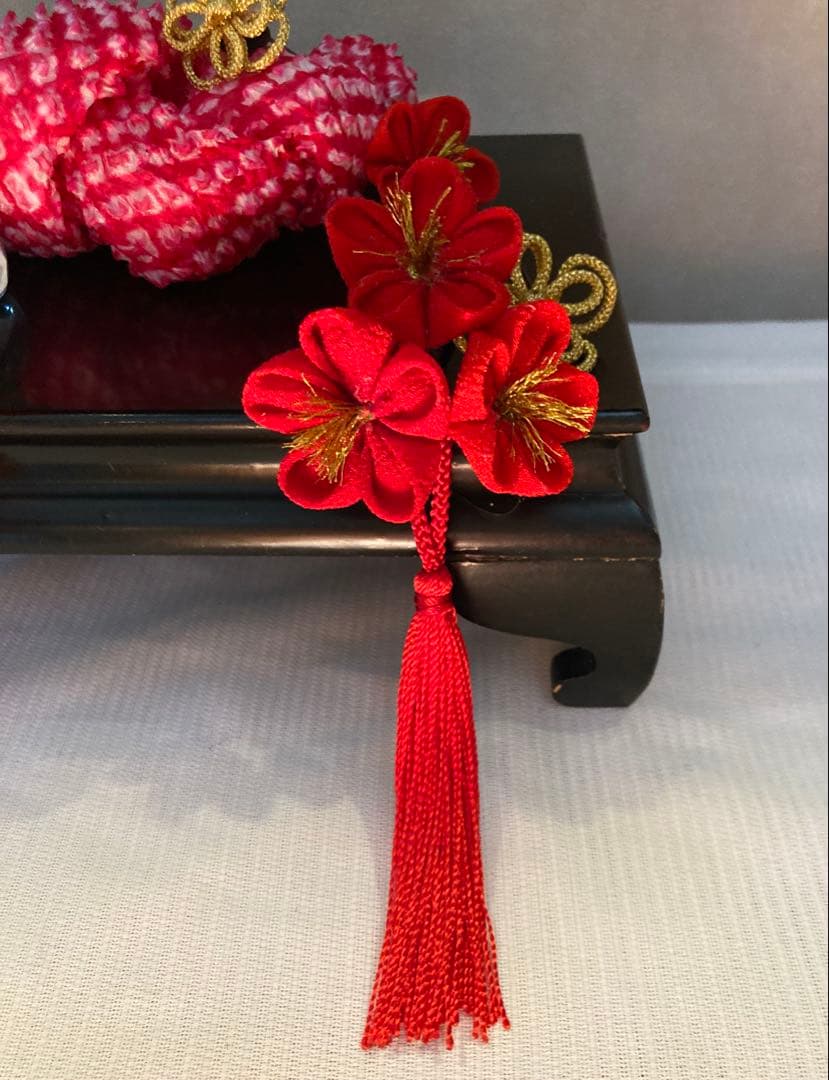 専用　成人式　卒業式　七五三　かづら清　八重梅　Uピン簪　玉簪　房飾り　赤鹿の子