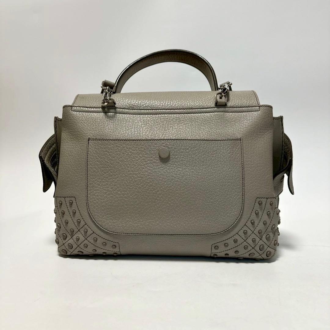 u75【美品】保存袋付　トッズ　ウェーブ　スタッズ　レザー　2wayショルダー.