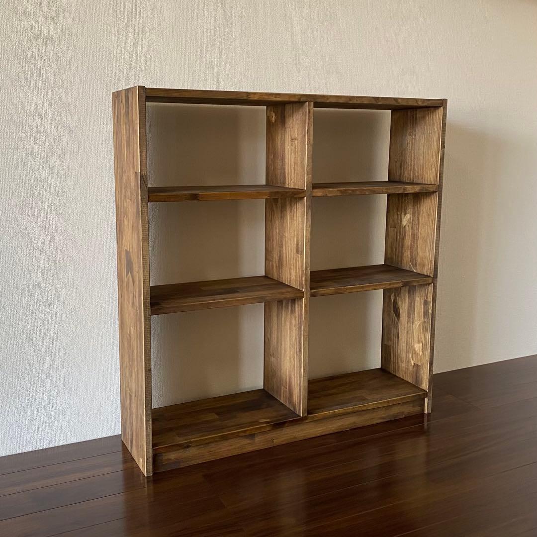 木製 3段ワイドシェルフ(黒壇色)