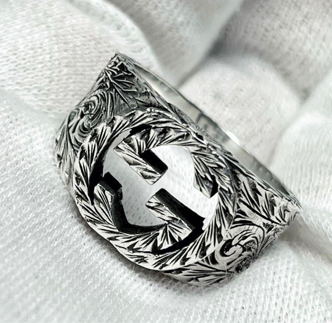 極美品‼️GUCCI 指輪　燻‼️インターロッキングワイドリング　23号