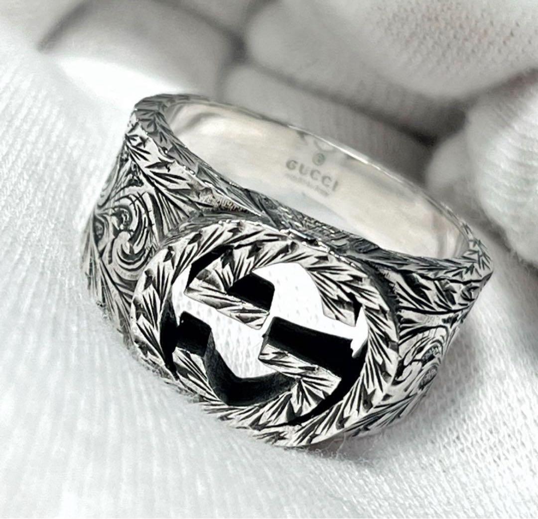 極美品‼️GUCCI 指輪　燻‼️インターロッキングワイドリング　23号