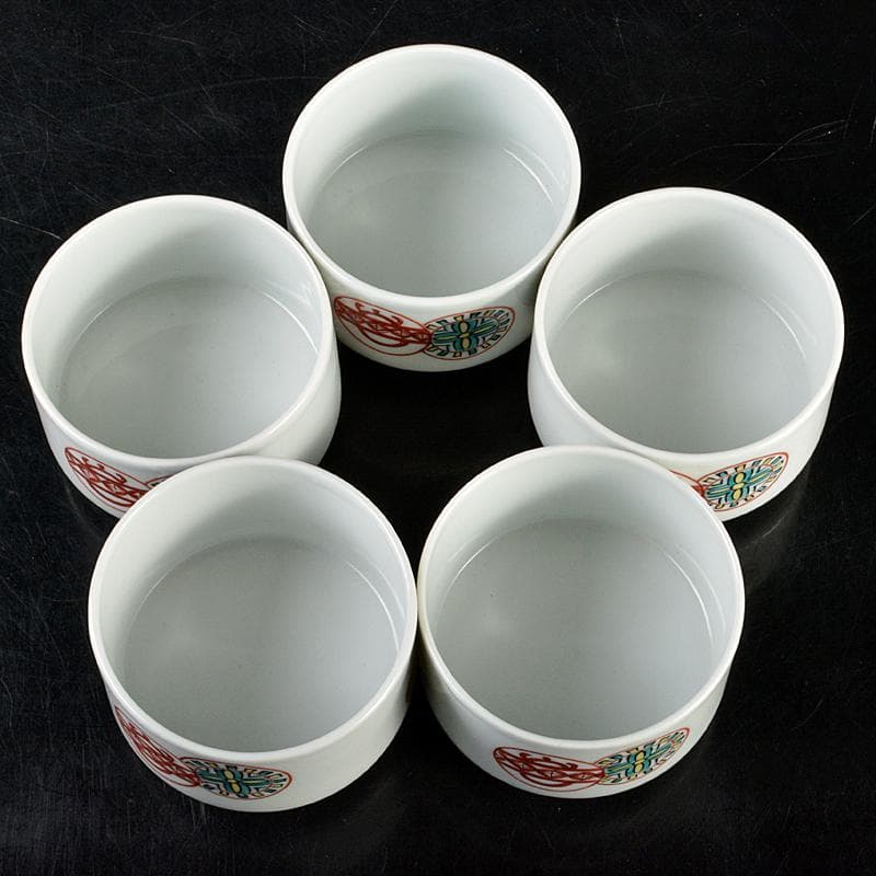 九谷焼　須田青華造　色絵　丸波模様　急須　煎茶碗　五客　共箱　D　R5999B