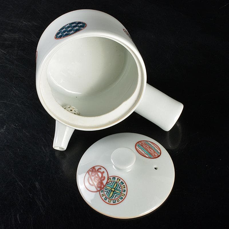 九谷焼　須田青華造　色絵　丸波模様　急須　煎茶碗　五客　共箱　D　R5999B