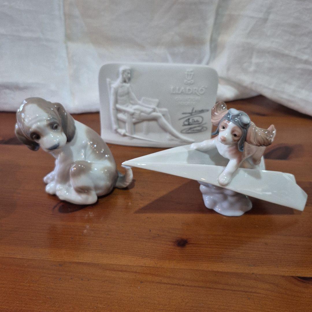Lladro 陶器 犬と子供の装飾品セット 5点セット