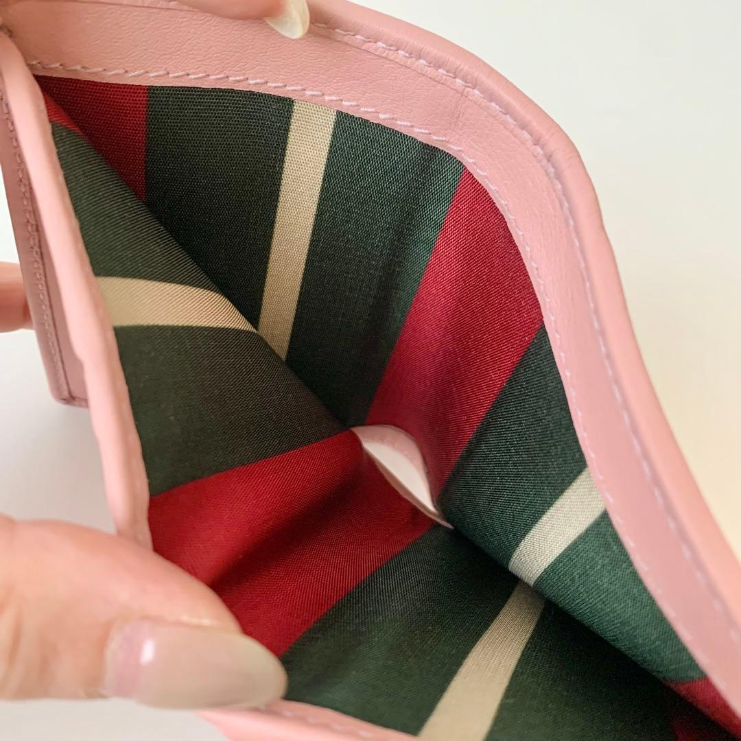 【GUCCI】グッチ　スモールウォレット　二つ折り財布　GGエンブレム　ピンク