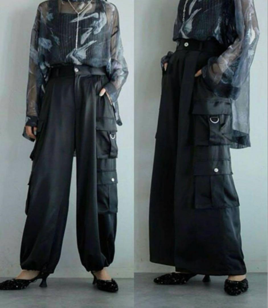 HARE サテンダブルポケットカーゴパンツ ブラック　サイズフリー