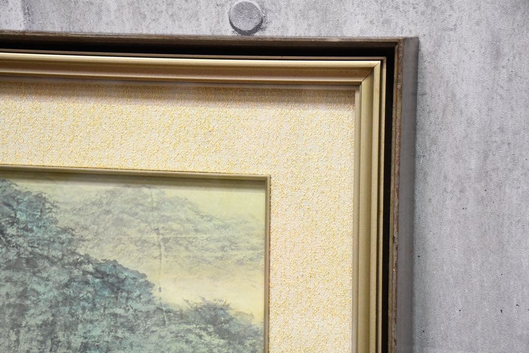 EEK119 林雲渓 (林雲谿) 日本画 山雲暁色 額装 風景画 共シール 直筆