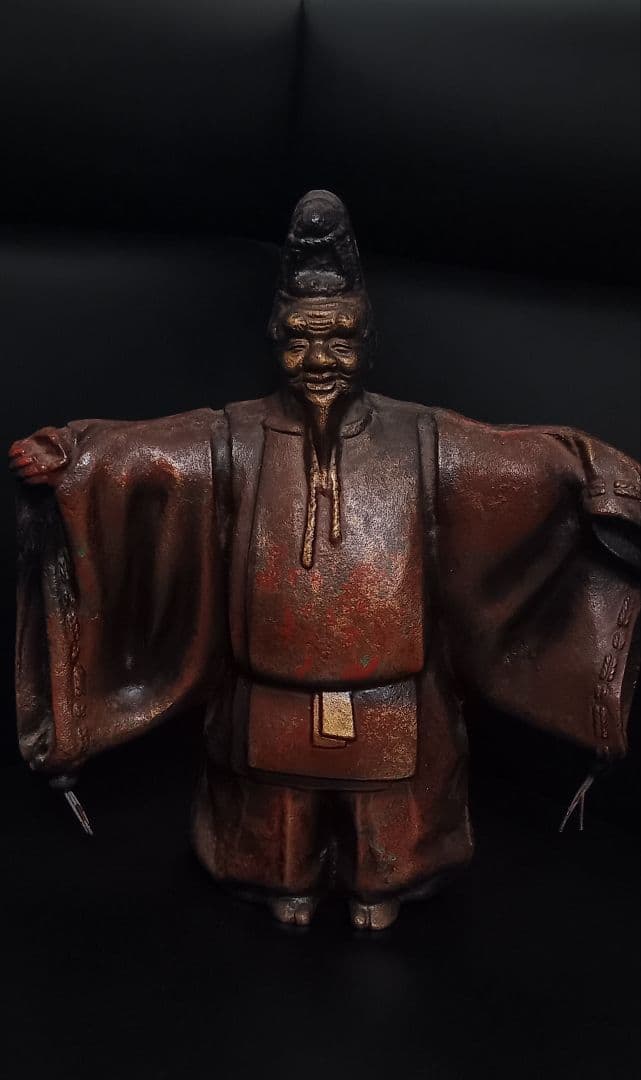 【古美術】銅製 能楽 武士像 置物 (約26cm) 重量感のある和風オブジェ