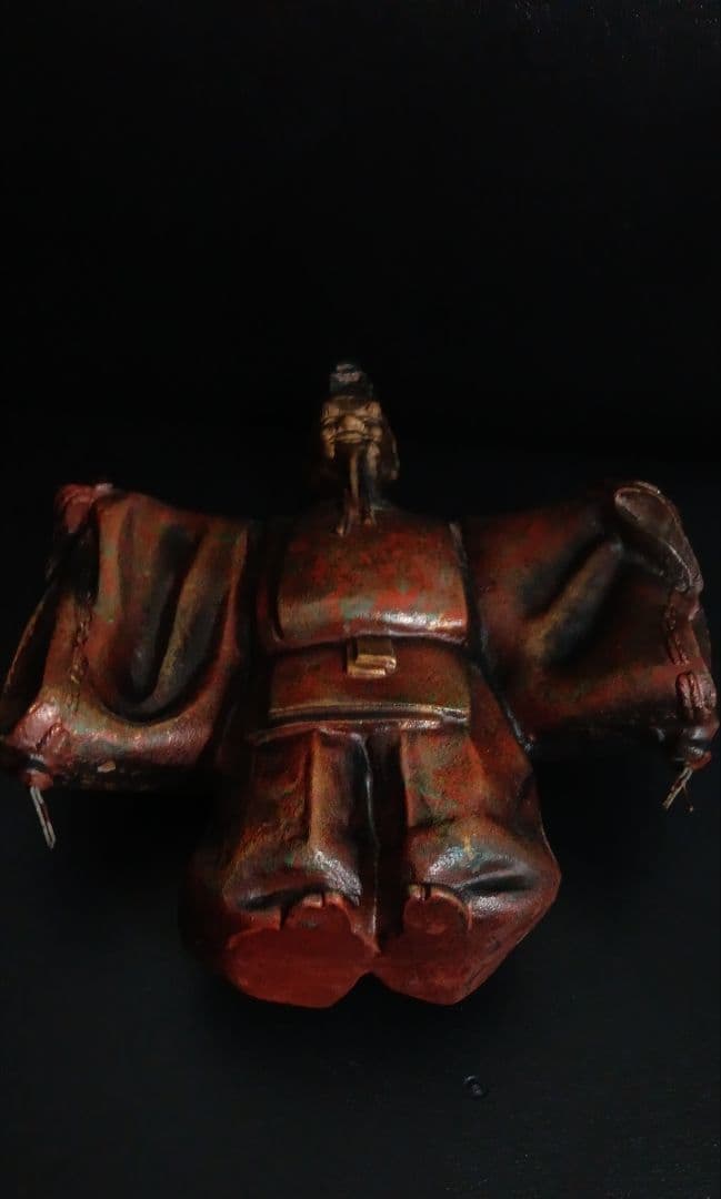 【古美術】銅製 能楽 武士像 置物 (約26cm) 重量感のある和風オブジェ