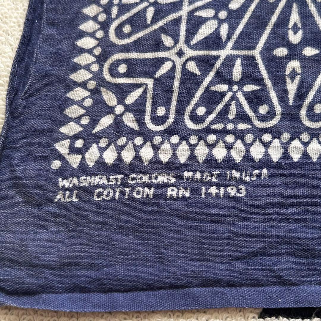 60s 70s ヴィンテージ クロス バンダナ レア USA製 耳付 ネイビー