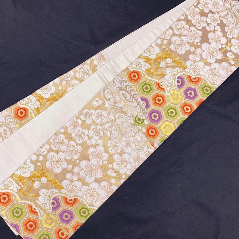 411ag72◎七五三 7歳 六通袋帯 ハーフ成人式 梅雲取り 金糸◎美品