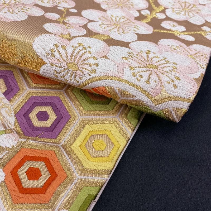 411ag72◎七五三 7歳 六通袋帯 ハーフ成人式 梅雲取り 金糸◎美品