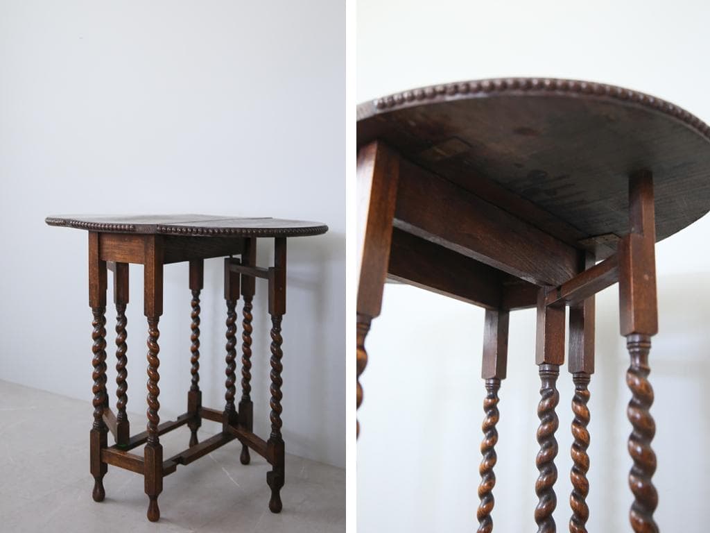 英国アンティーク木製ゲートレッグテーブル/ダイニング机バタフライ(89-211)