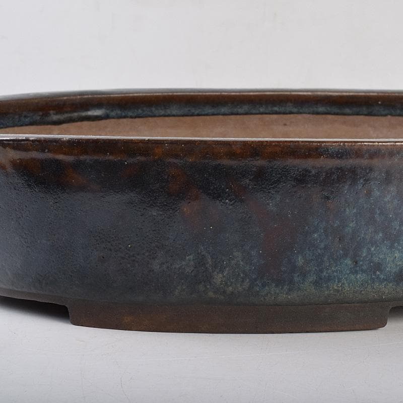 中国　清源豊國製造　紫砂　朱泥　海鼠釉　楕円盆栽鉢　植木鉢　M　R8987B