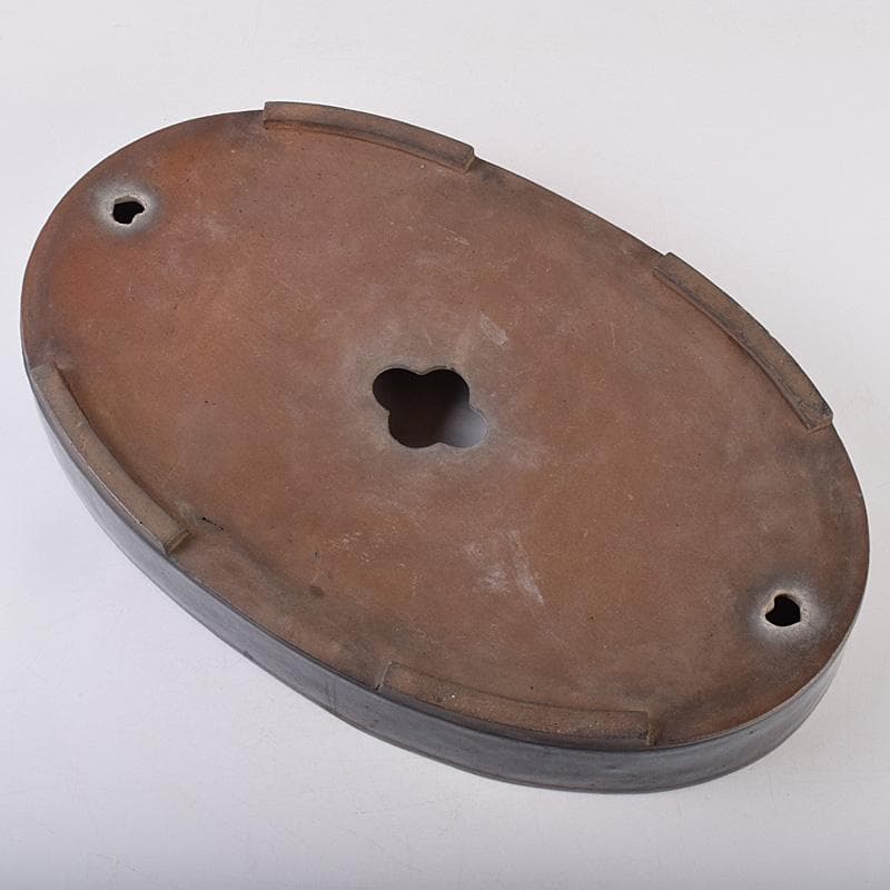 中国　清源豊國製造　紫砂　朱泥　海鼠釉　楕円盆栽鉢　植木鉢　M　R8987B