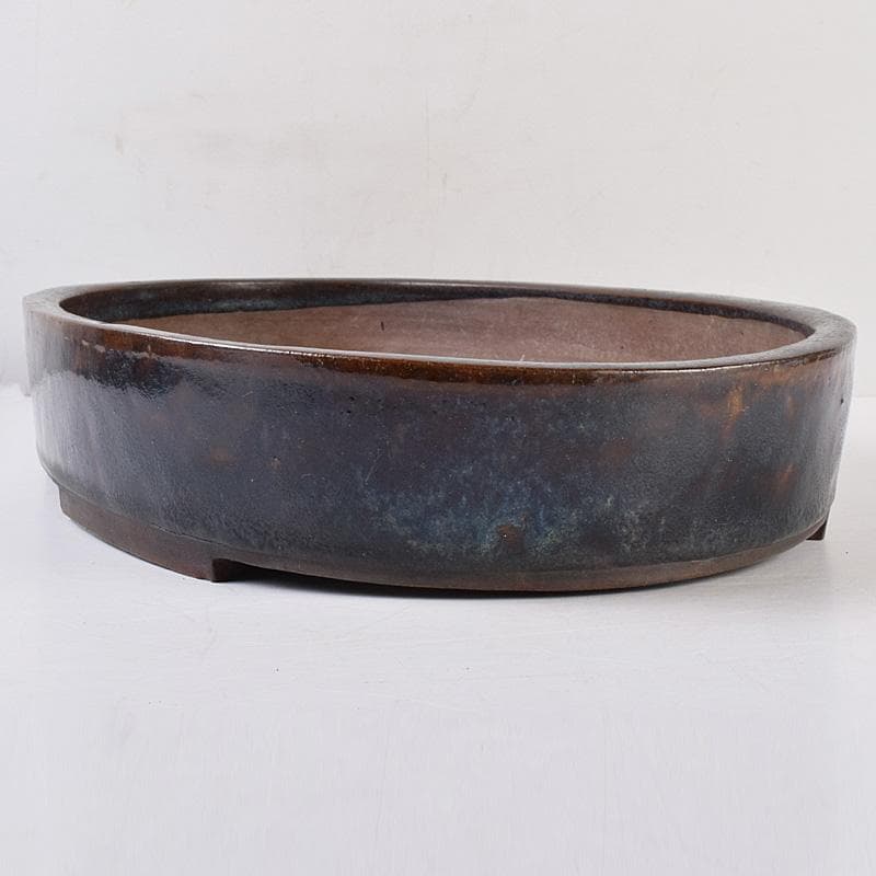中国　清源豊國製造　紫砂　朱泥　海鼠釉　楕円盆栽鉢　植木鉢　M　R8987B