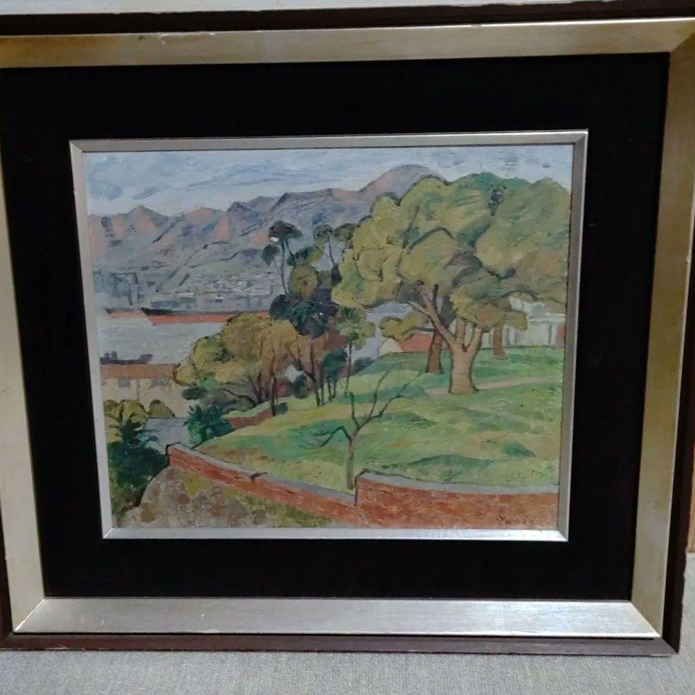 鳥居敏文画家．印象派風 油彩画 木々の風景 硝子無し1908年−2006没蔵出し