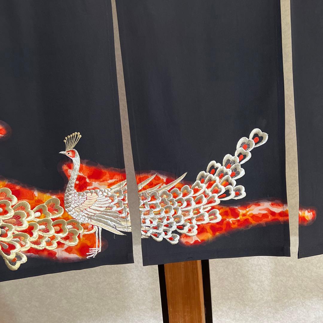 113/101,着物リメイクーのれん、鳳凰、刺繍加工、！