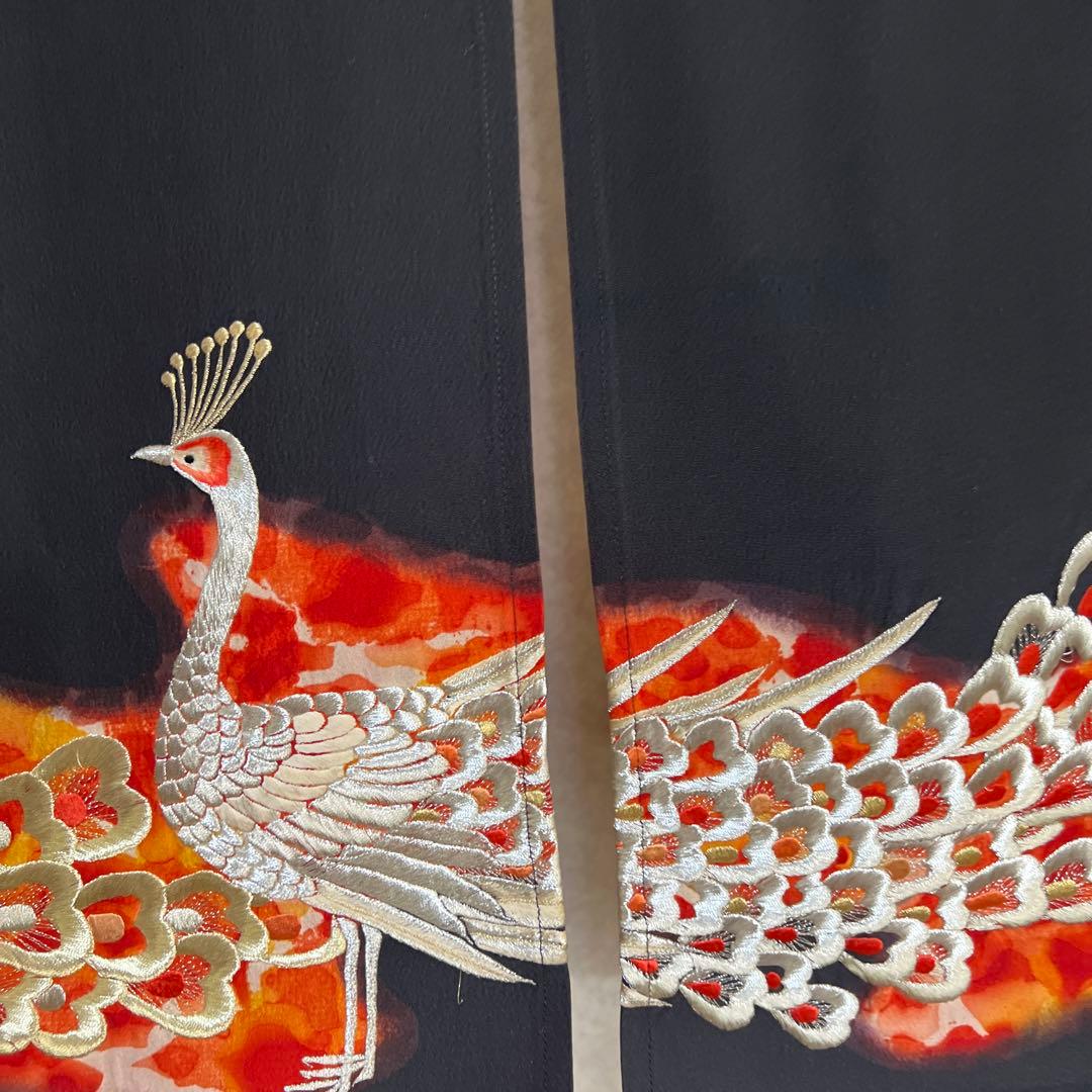 113/101,着物リメイクーのれん、鳳凰、刺繍加工、！