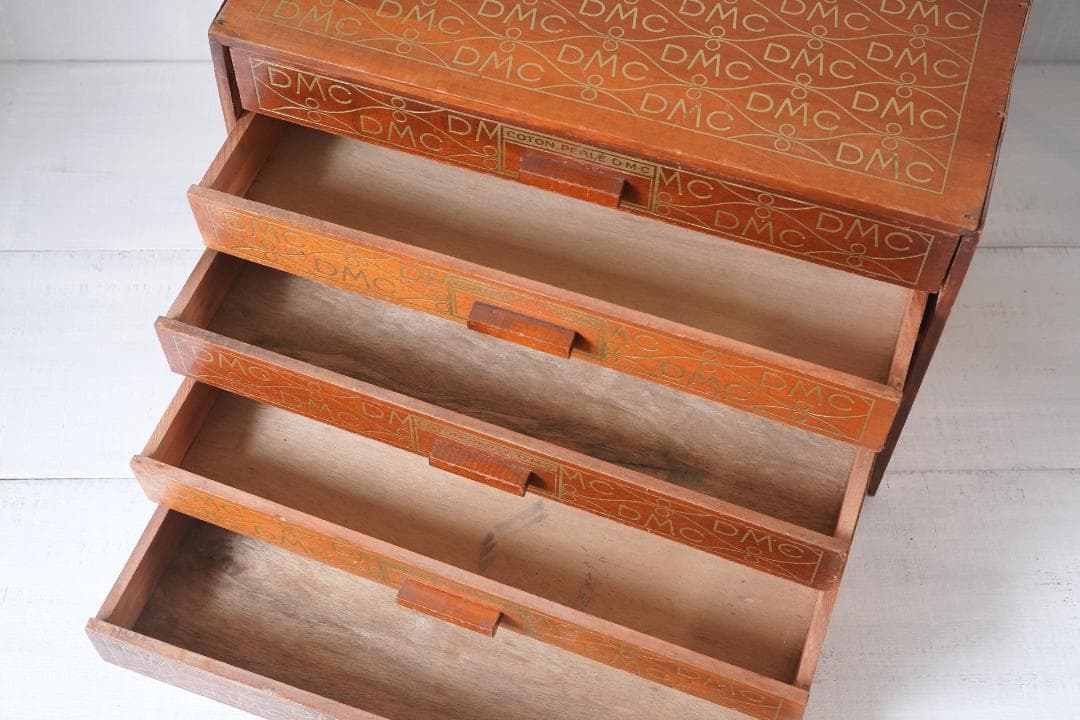 古い糸メーカーの引き出し フランス・DMC スプールキャビネット ウッドラック