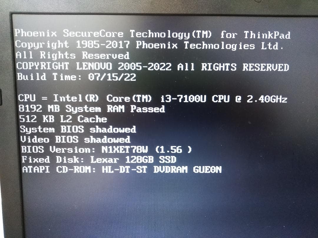 レノボ ThinkPad L570 第7世代i3/SSD128GB/8GB♪