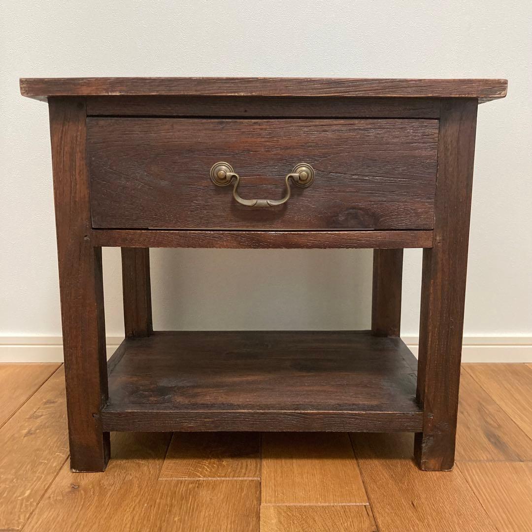 サイドテーブル チーク材 真鍮 ダークブラウン