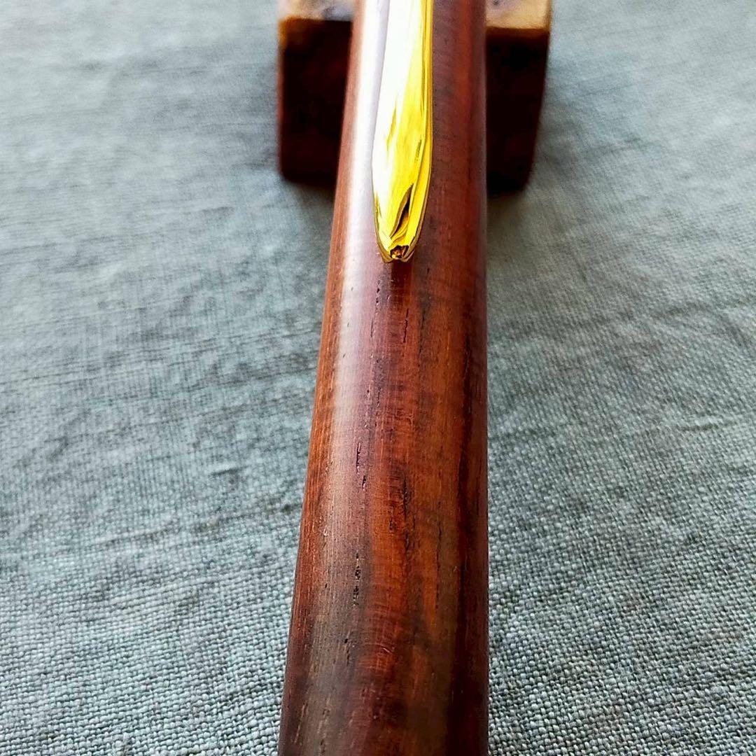 本紫檀　糸縮杢　ハンドメイド　木軸シャープペン　0.5mm　天然木　ゴールド