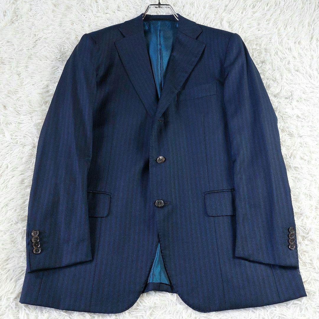 美品 ロロピアーナ ミケランジェロ シャドーストライプ柄3ピーススーツ ネイビー