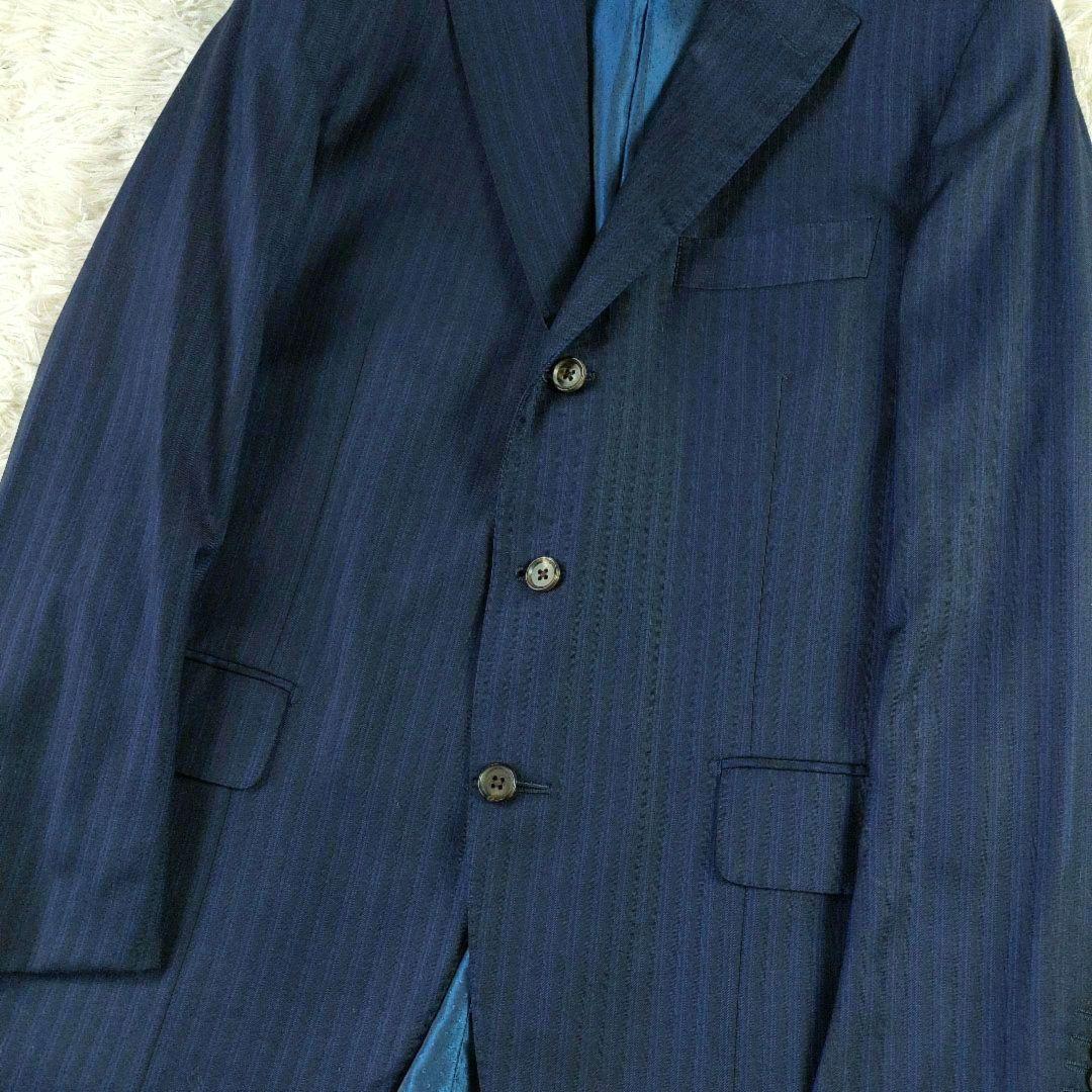 美品 ロロピアーナ ミケランジェロ シャドーストライプ柄3ピーススーツ ネイビー