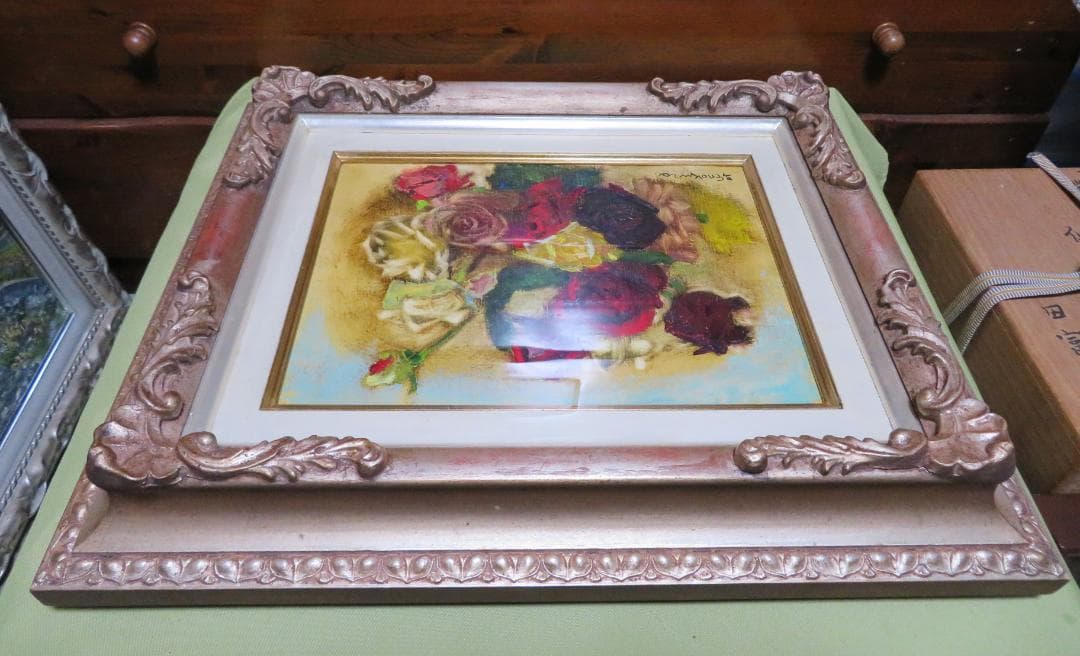 篤姫　榎倉 省吾　「薔薇」 油彩F4号　二科会会員　文展無鑑査　真作保証