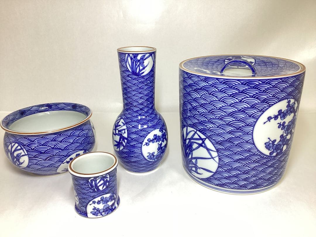 茶道具 古物品 皆具 祥瑞 青海波 四君子 杉田祥平 木箱入