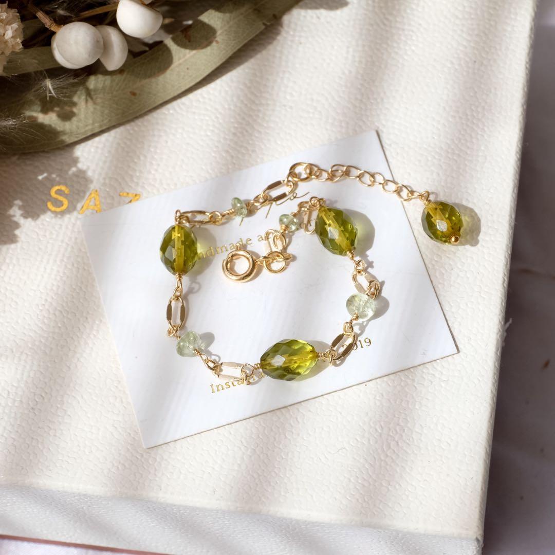 R✴︎H ♦︎14kgfグリーンアンバー・ミントガーネットブレスレット