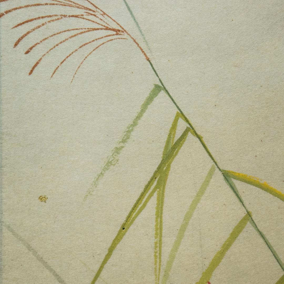 掛軸-1509　田中松泉　秋草　共箱　金箔散し