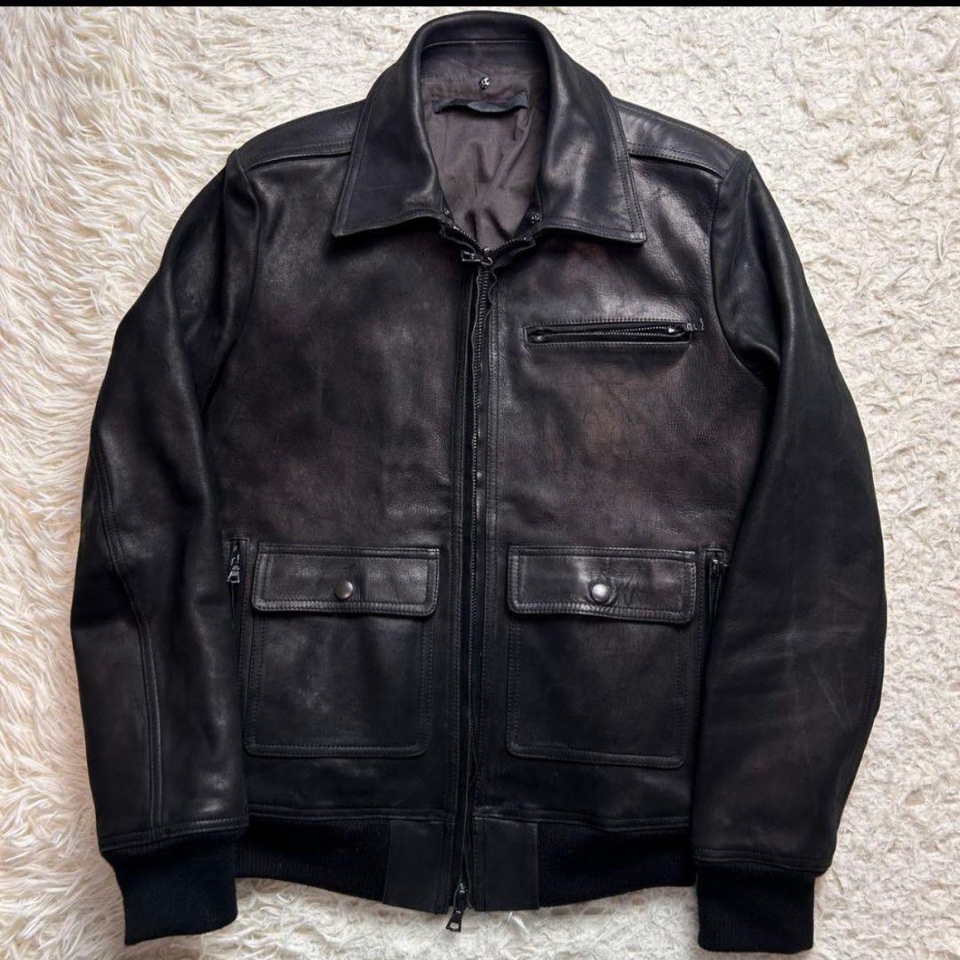 希少牛革riri ジップ レザー トリズラー ジャケット ブラック